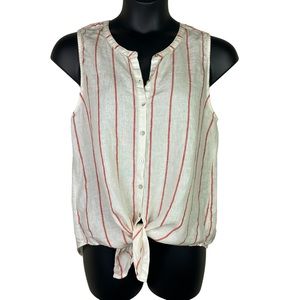 C&C California Striped 100% Linen Sleeveless Button Down Shirt Cream Red Size L